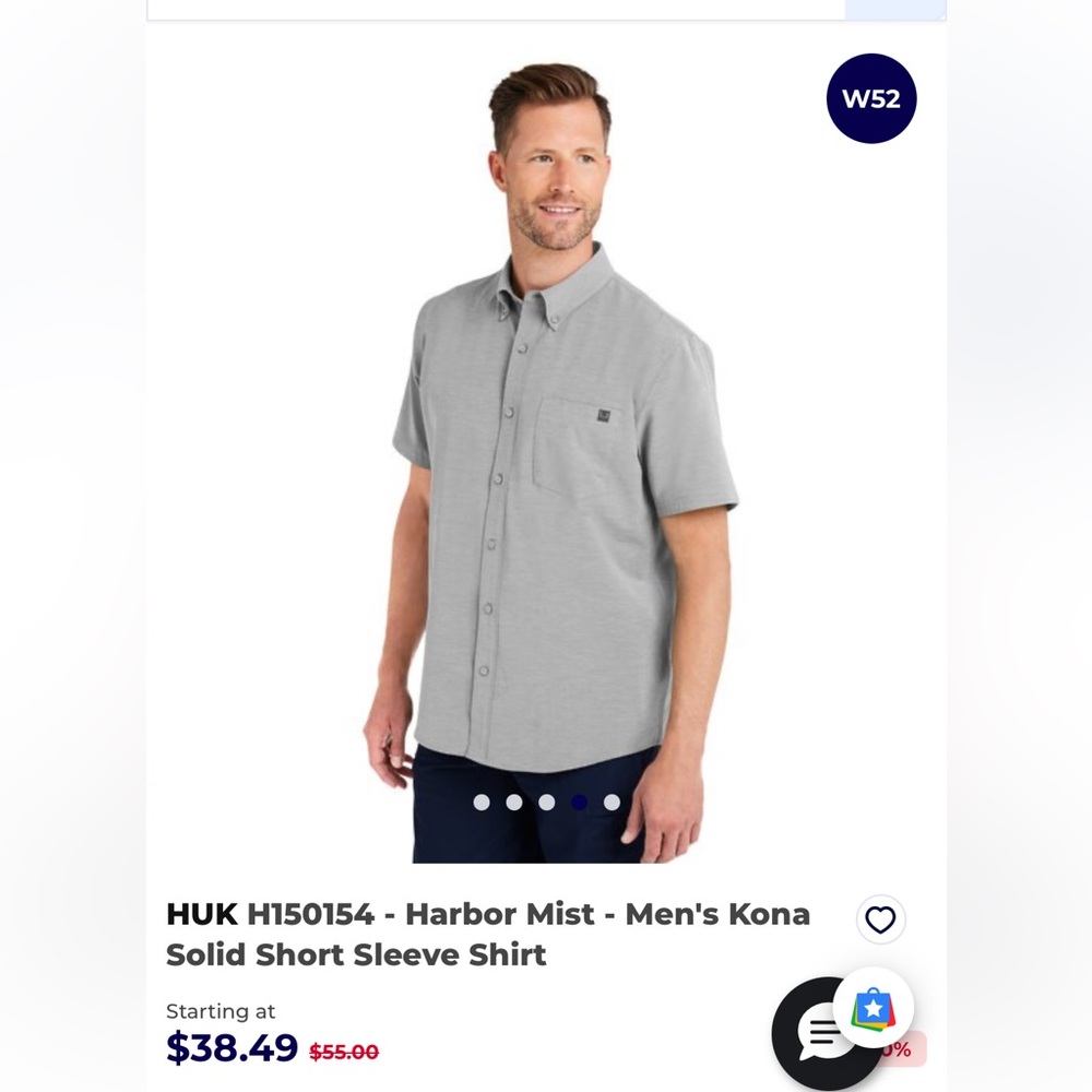 NWOT Men’s Kona Solid Short Sleeve Button Down Shirt-Harbor Mist color, size 2XL